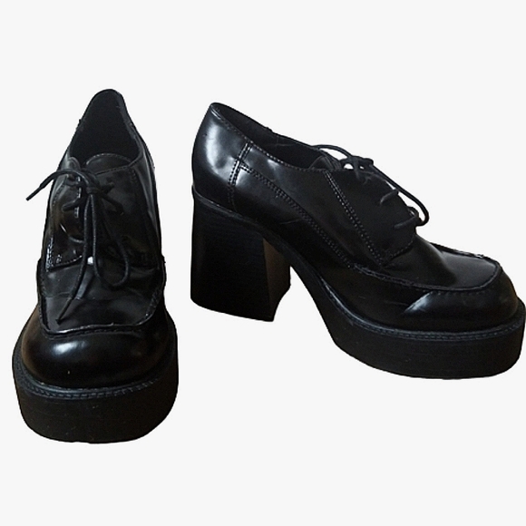 Vintage 90s Y2K Chunky Lace Up Platform Heel Oxford Loafers Round Toe Size 10 - Picture 10 of 10